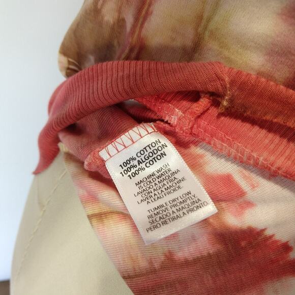 Vintage 90s Glima Tie Dye Top Size S Pink Brown V Neck ASO 1990s Raw Hem - Picture 8 of 8